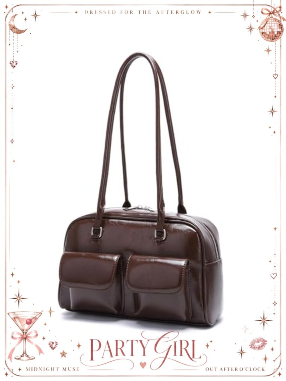 Vegan Leather Shoulder Bag Top Handle Multi Pocket Purse